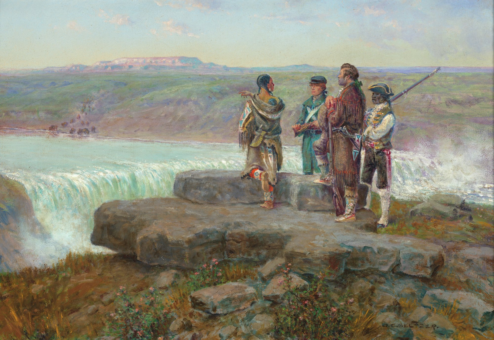 Lewis and Clark with Sacajawea at the Great Falls